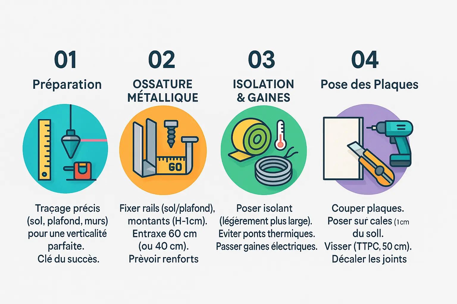 Installation des plaques de plâtre sur ossature métallique