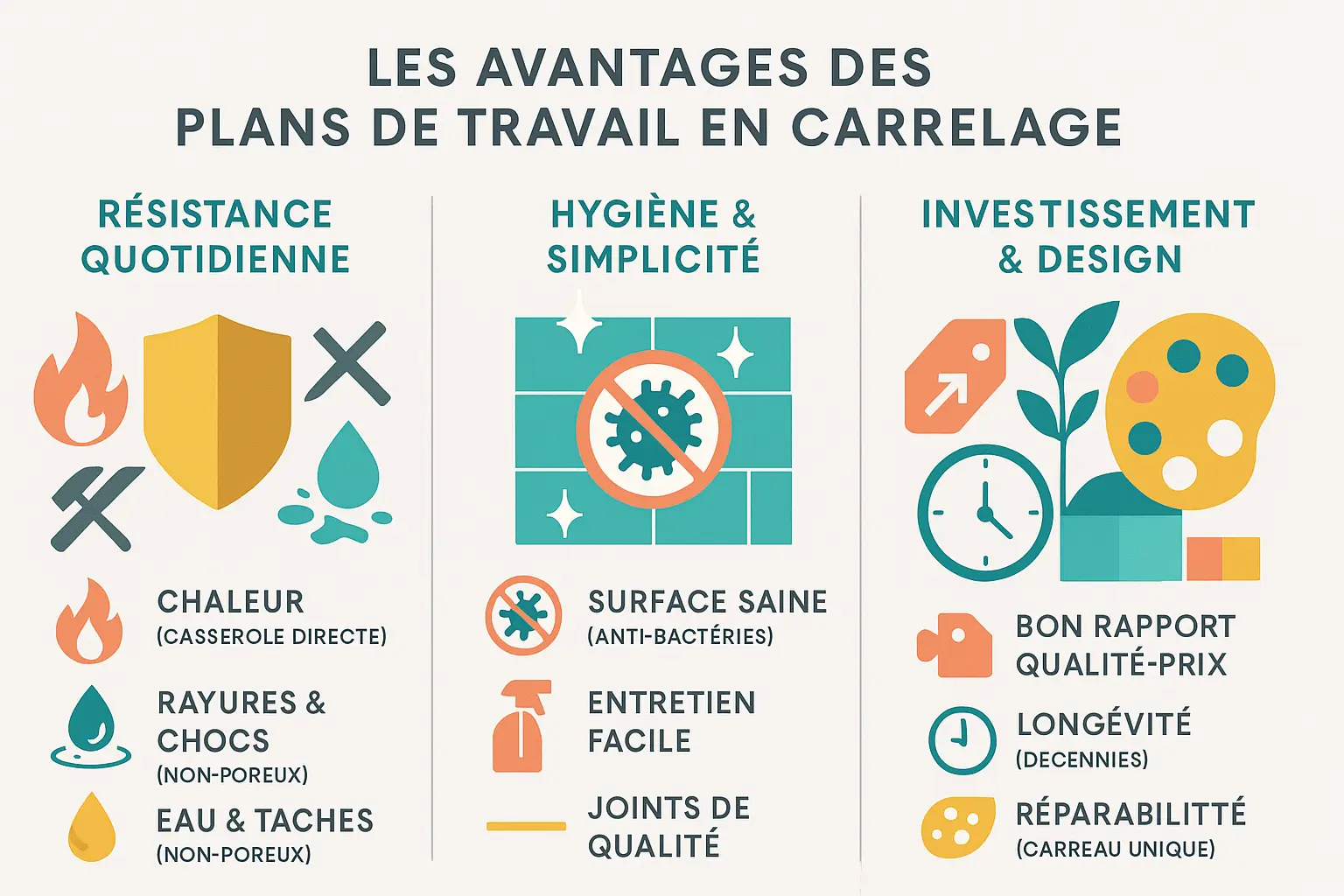 Plan de travail en carrelage dans une cuisine moderne