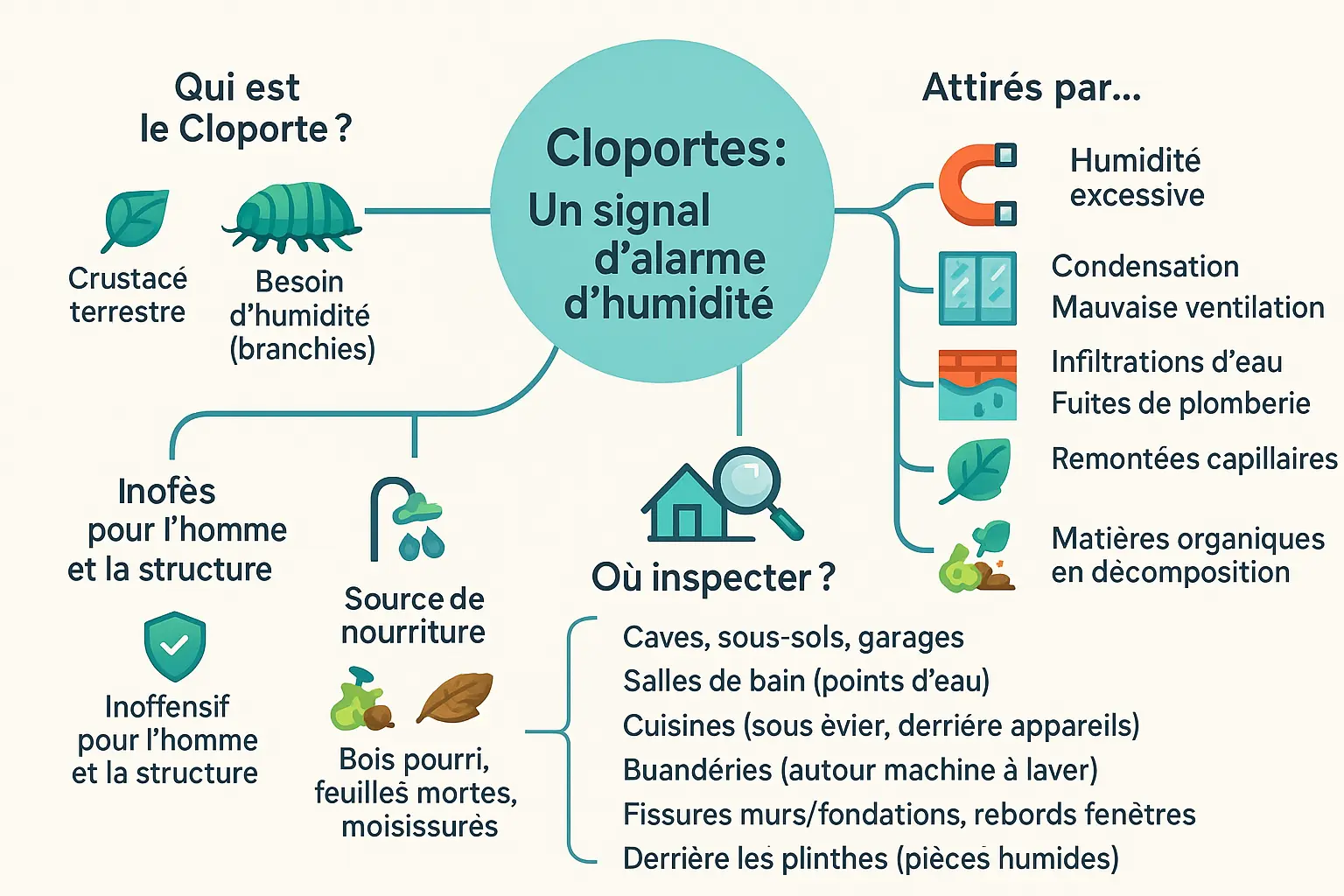 Illustration d'un cloporte sur un mur humide