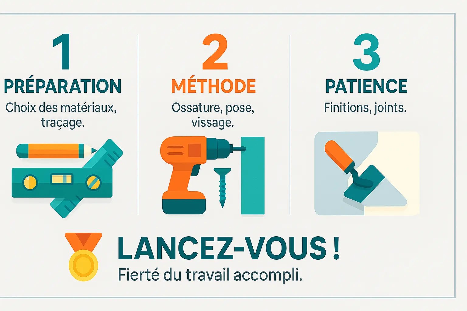 Résumé des 3 piliers de la pose de placo