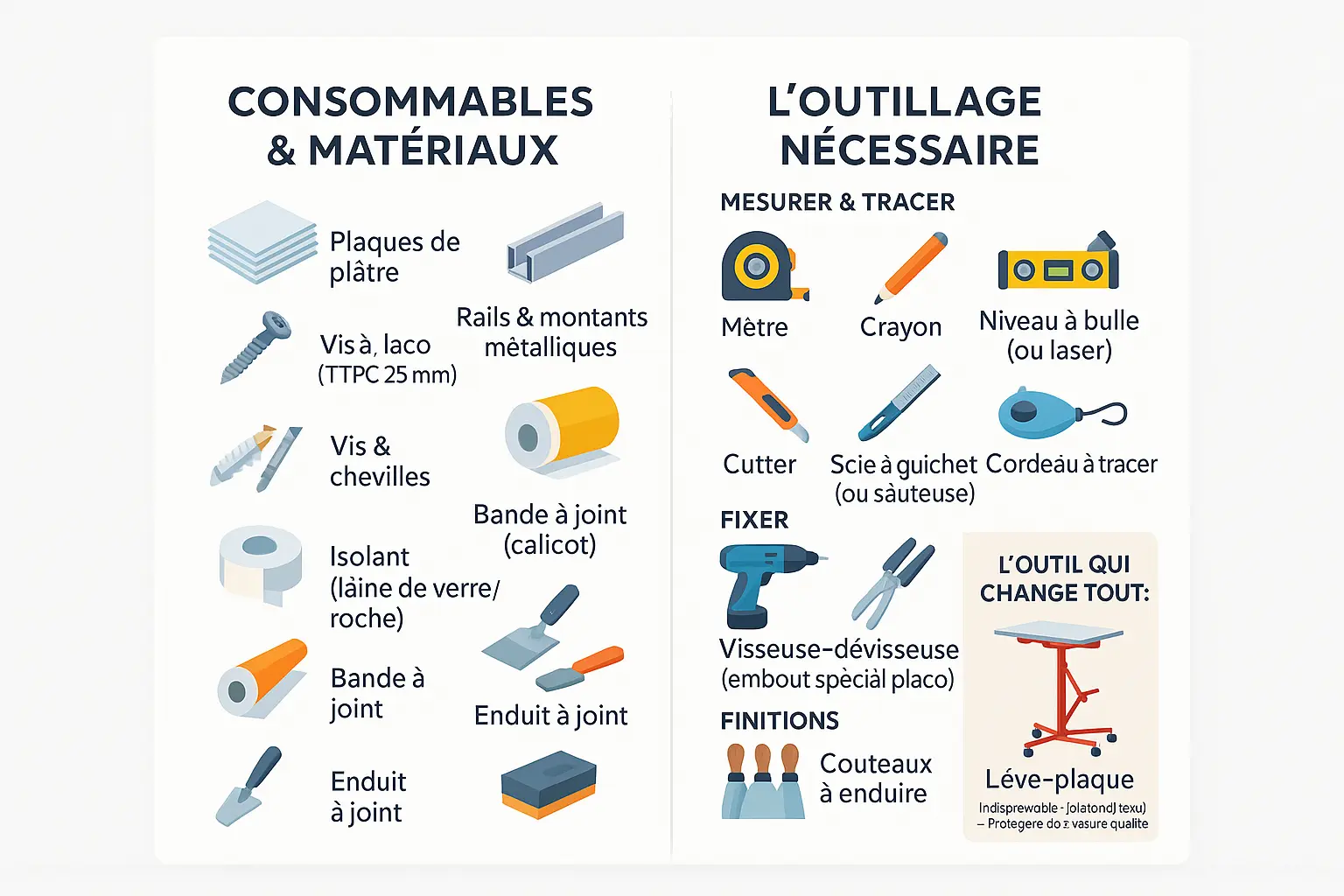 Préparation d'une cloison sèche : matériaux et outillage nécessaire