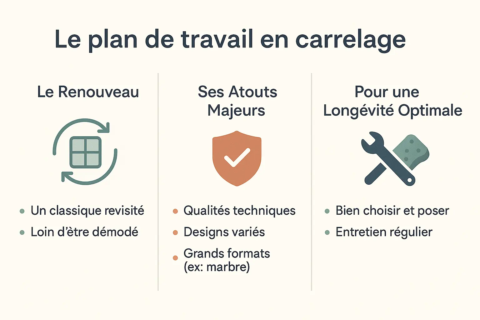 Plan de travail en carrelage imitation marbre dans une cuisine moderne