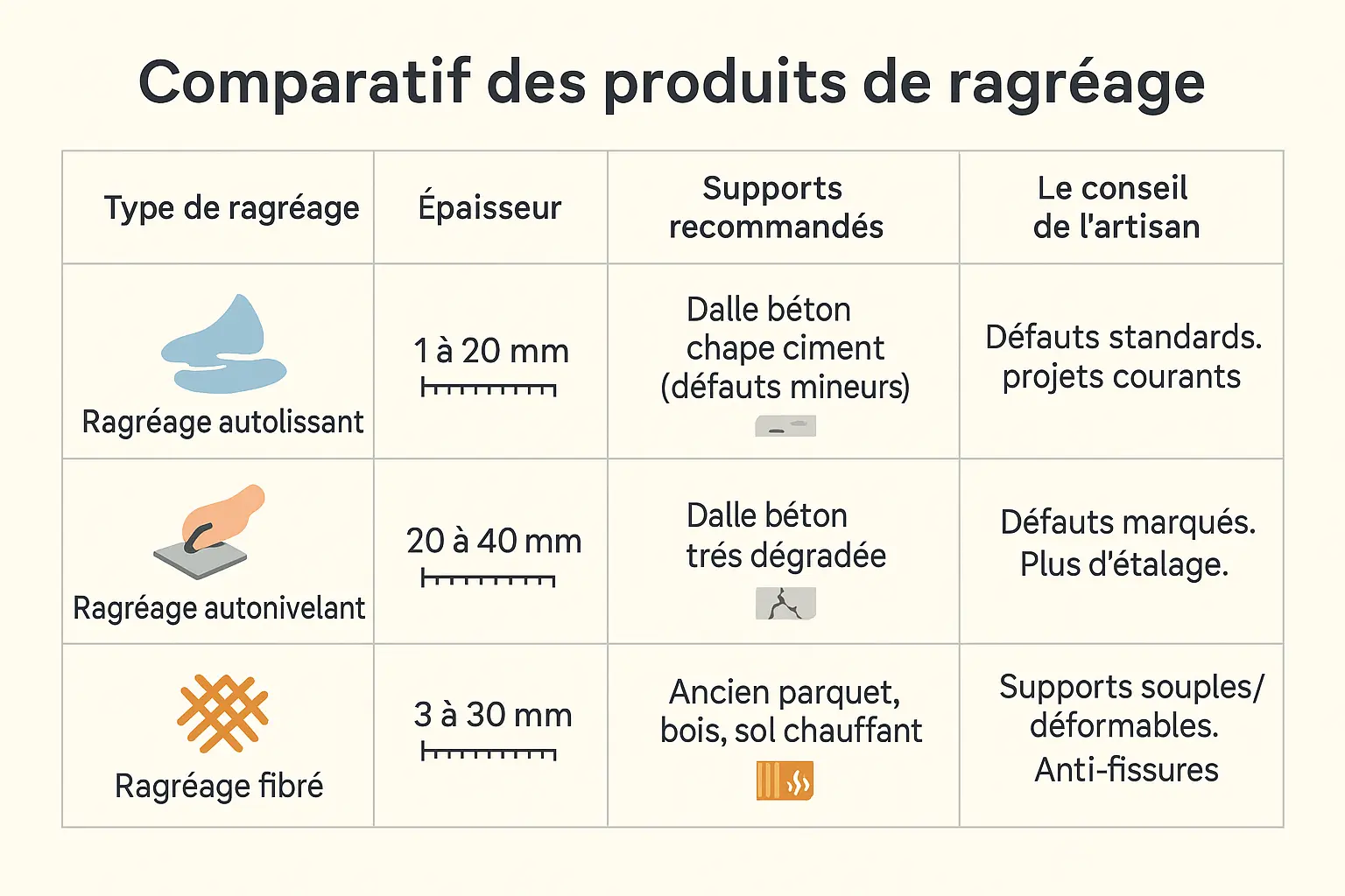 Comparatif produits de ragréage
