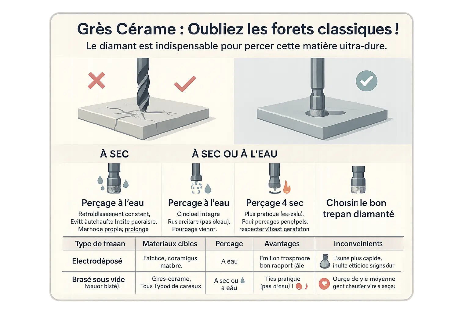 Comparatif forets diamant pour grès cérame