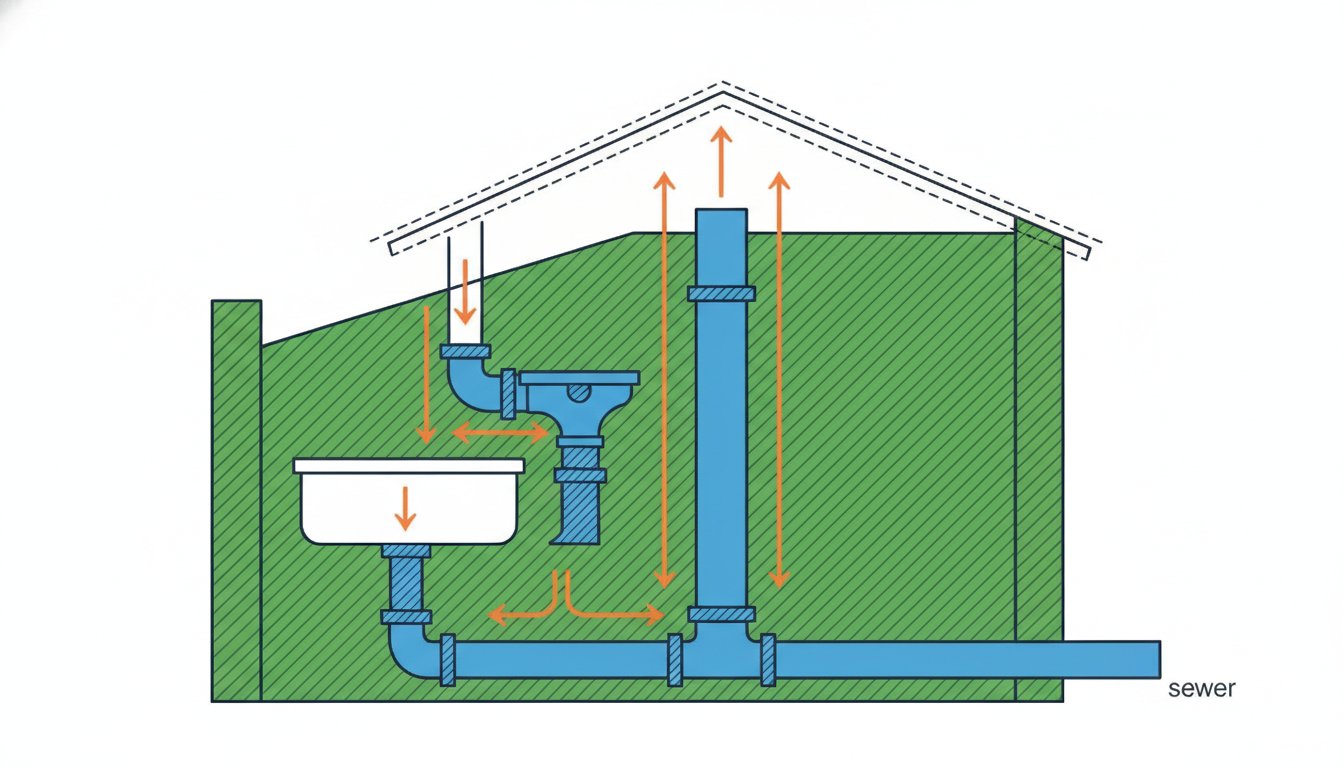 Schema installation plomberie maison - evacuation pente et ventilation