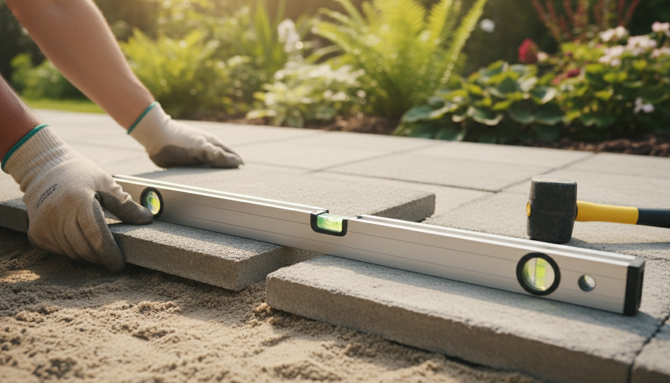 Dalle béton 50x50 pas cher - pose sur lit de sable pour terrasse