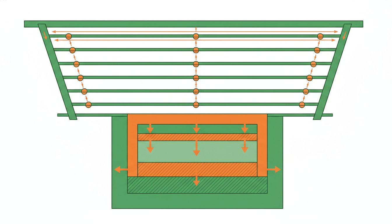 Fourrure placo - plan de calepinage des lignes de fourrures et des suspentes au plafond
