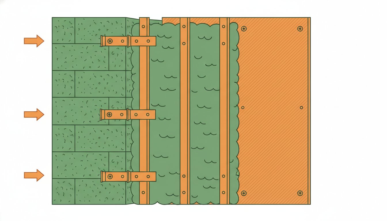 Fourrure placo - coupe d un doublage de mur avec fourrures, isolant et plaque