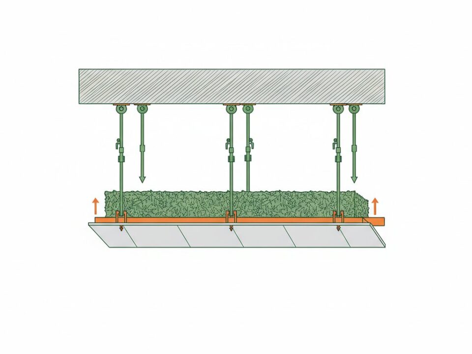Fourrure placo - ossature de plafond suspendu avec suspentes et plaque