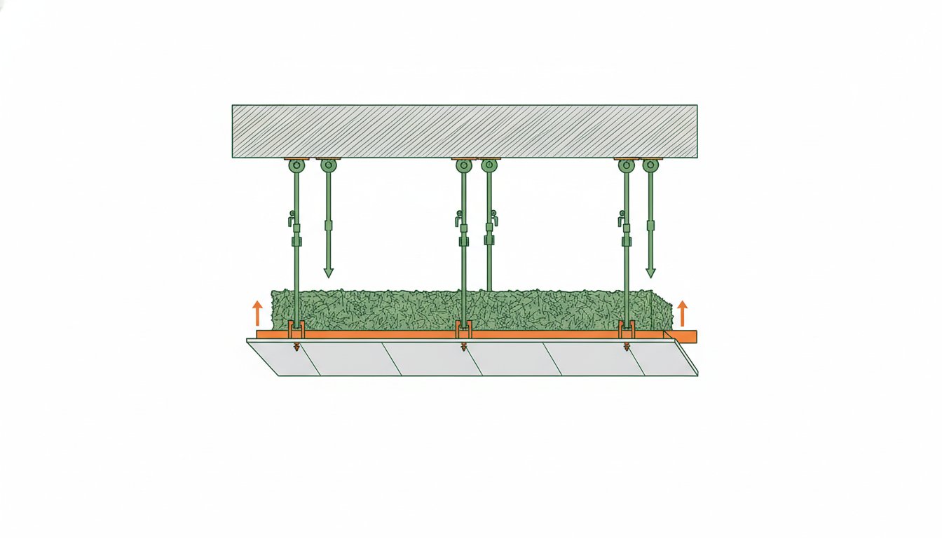 Fourrure placo - ossature métallique de plafond suspendu avec suspentes et plaque