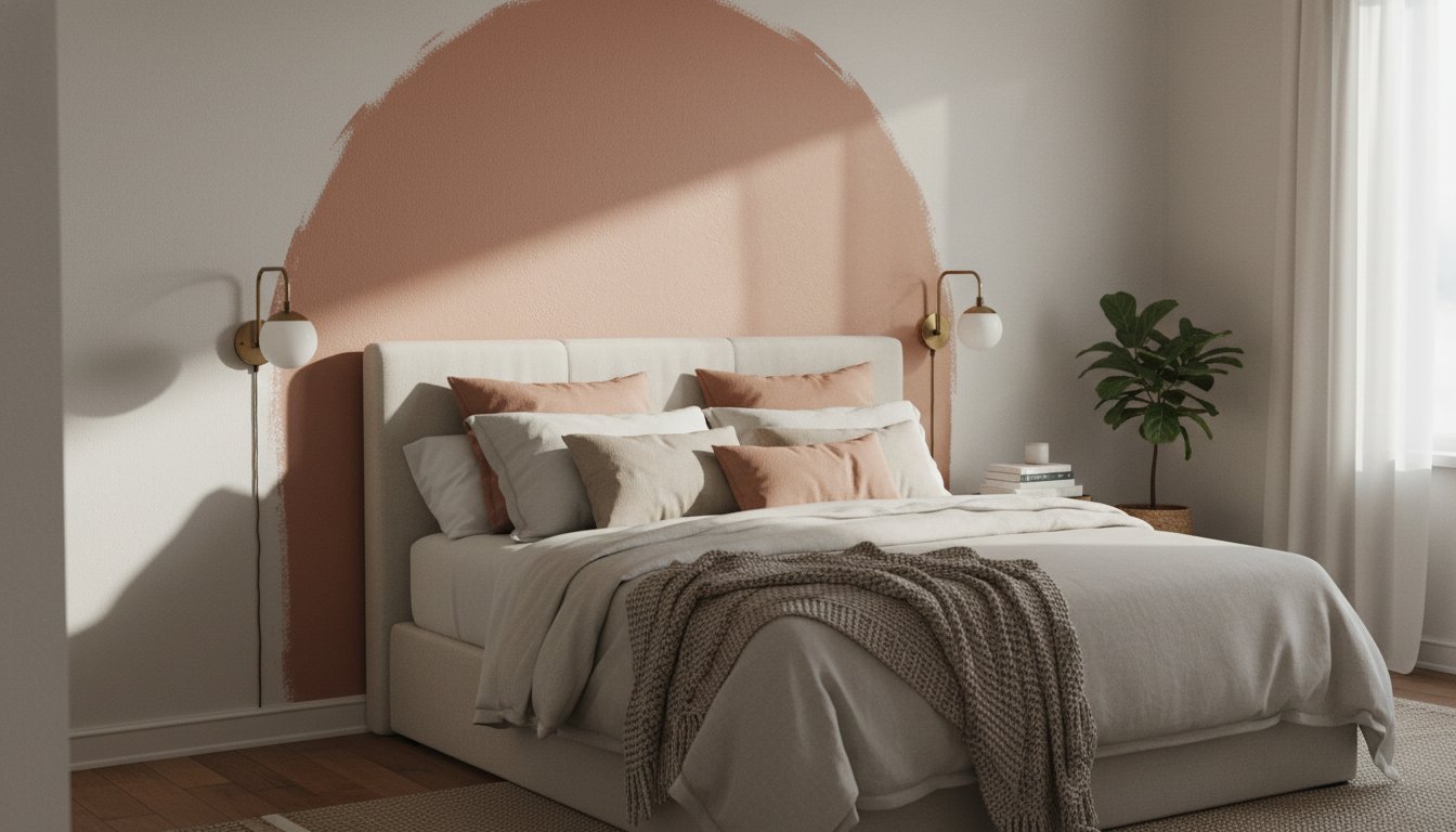Idée motif peinture mur - arche peinte terracotta chambre
