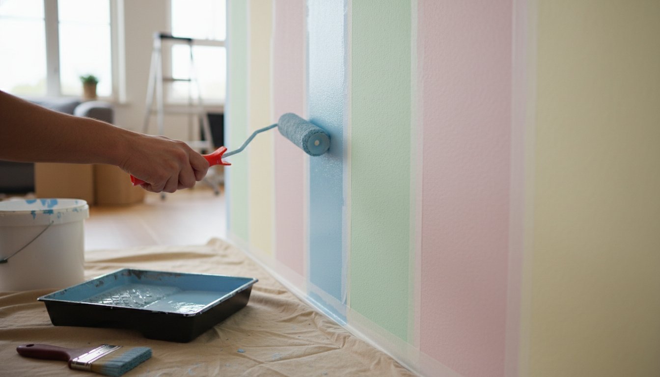 Idée motif peinture mur - bandes verticales color blocking
