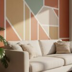 Idée motif peinture mur - salon avec motifs géométriques tendance