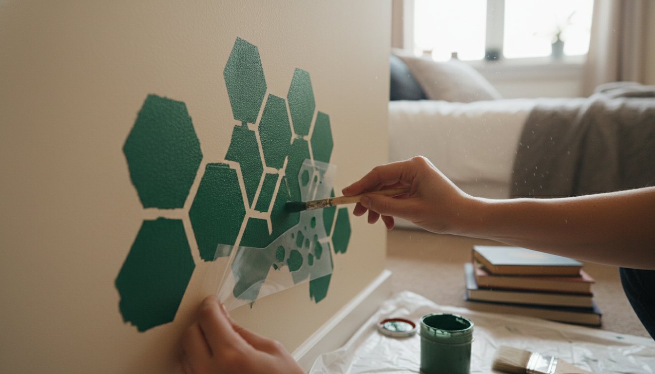 Idée motif peinture mur - pochoir hexagonal géométrique