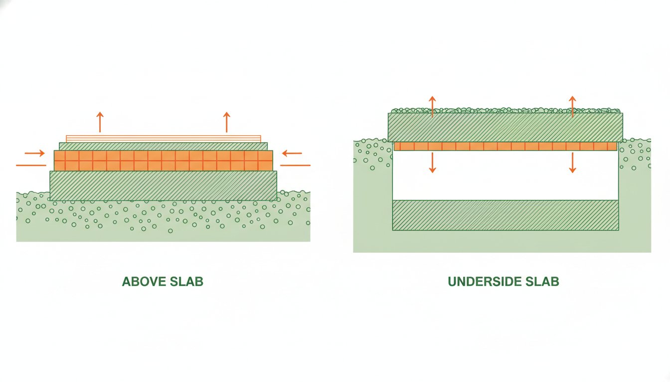 Isolation sur dalle béton - comparaison méthode par dessus et par dessous