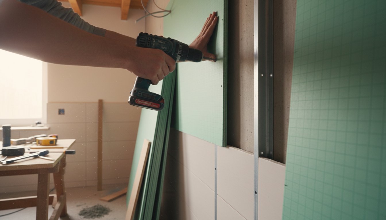 Placo hydrofuge - pose des plaques vertes en salle de bains
