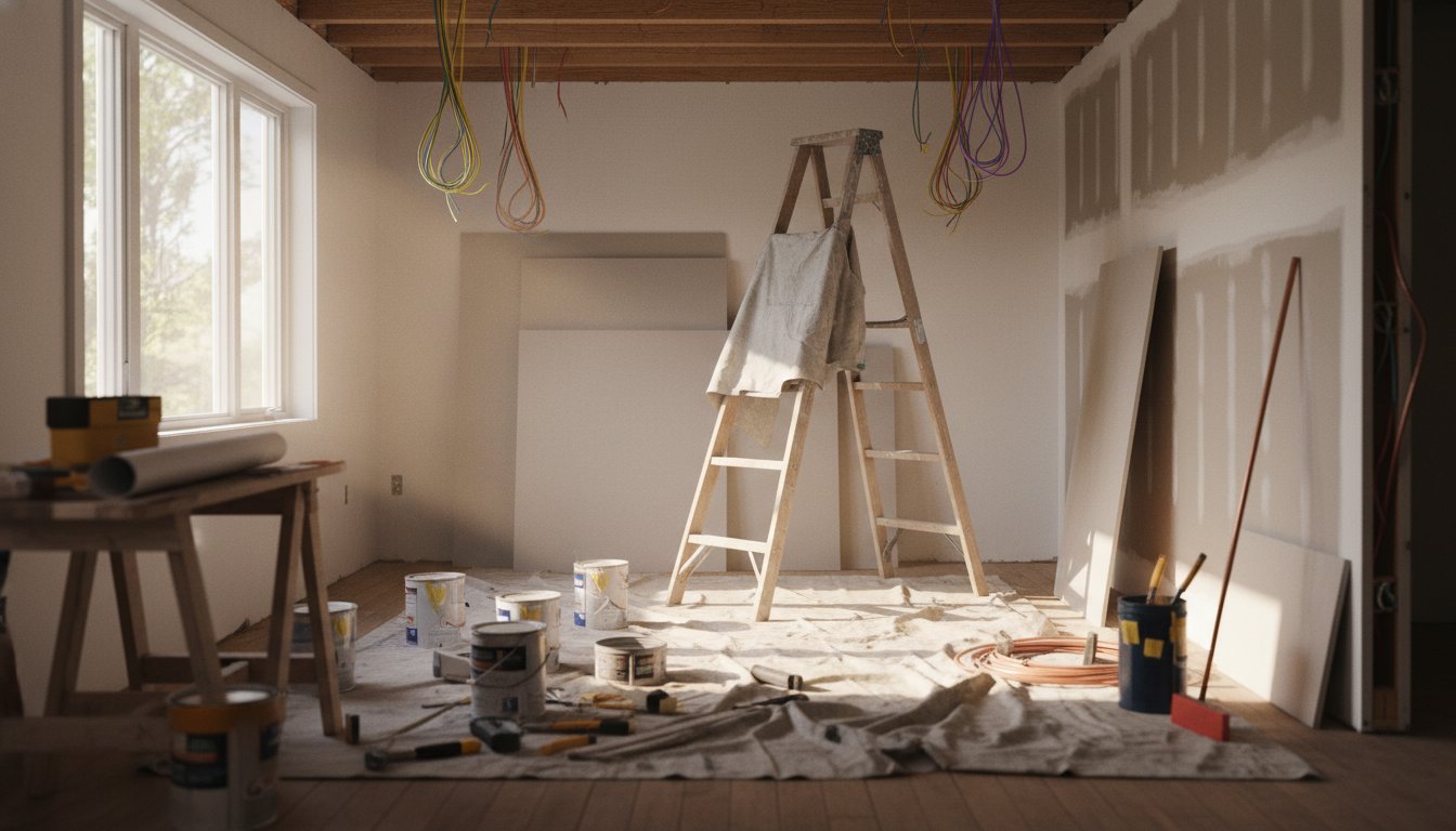 Prix pour rénovation maison - chantier en cours avec outils