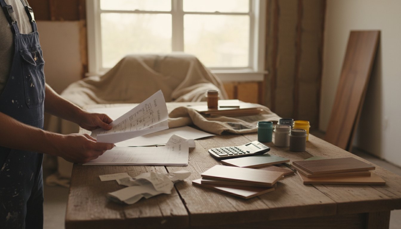 Rénovation maison prix m² - plans et budget de rénovation sur une table