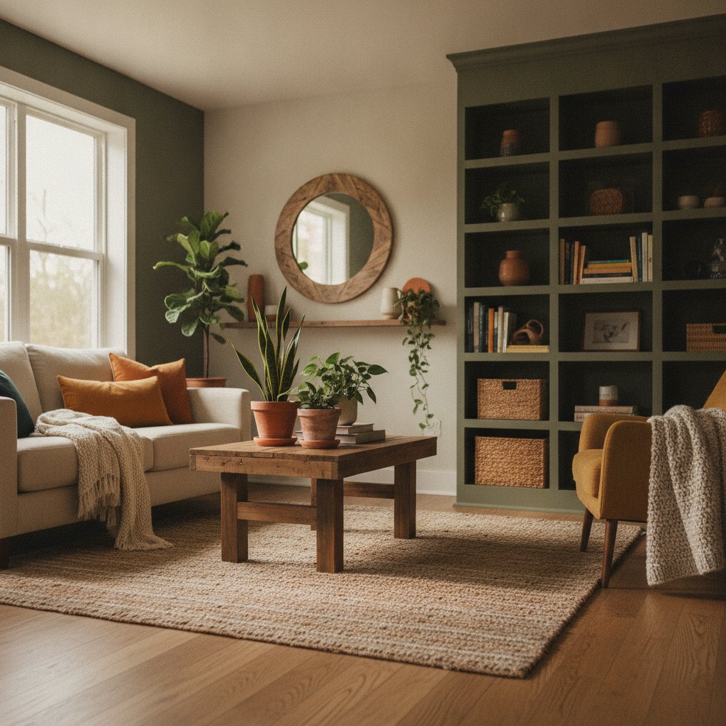 Application décoration intérieur - salon rénové et aménagé chaleureux