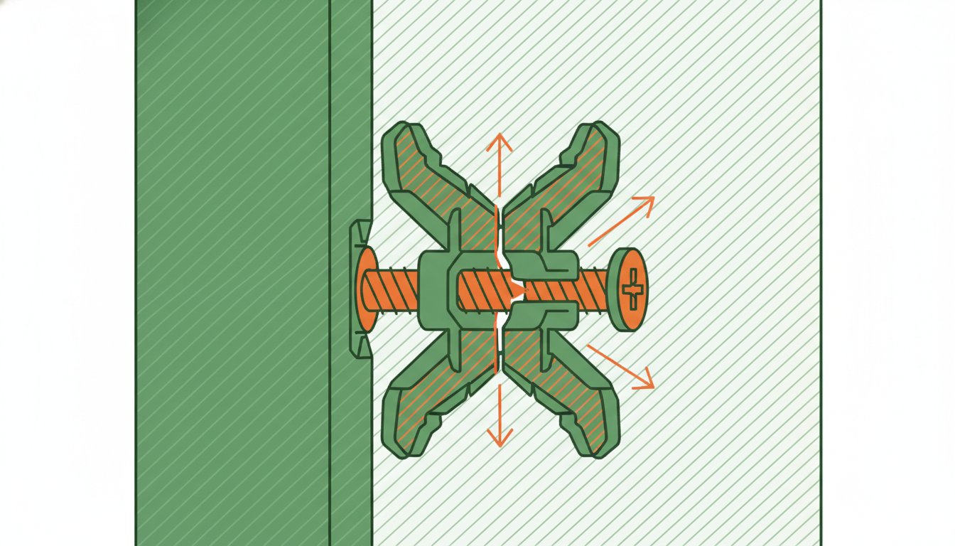 Cheville placo - cheville molly métallique déployée derrière une plaque de plâtre