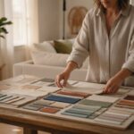 Decoration interieur metier - decorateur preparant un mood board avec echantillons