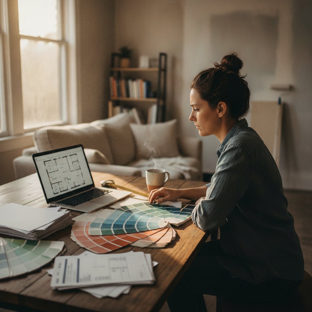 Décoration intérieur salaire - décoratrice indépendante travaillant sur ses devis