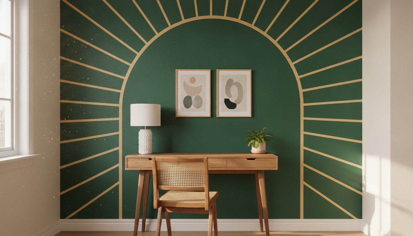 Graphique motif peinture mur - mur d'accent fini dans un bureau avec arche peinte