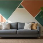 Graphique motif peinture mur - mur d'accent geometrique vert et terracotta