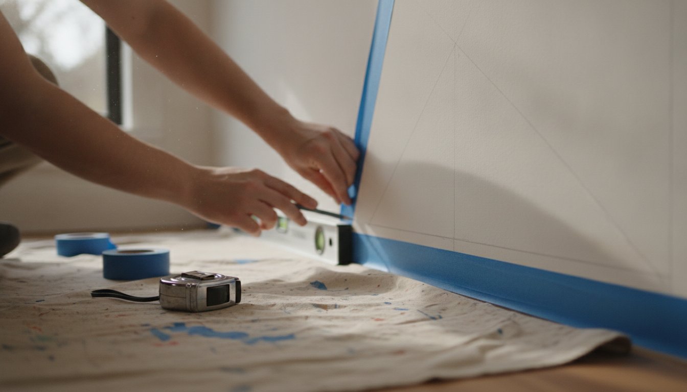 Graphique motif peinture mur - traçage au ruban de masquage et au niveau