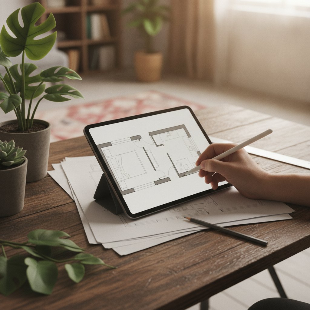 Logiciel decoration interieur gratuit - trace d un plan 2D sur tablette