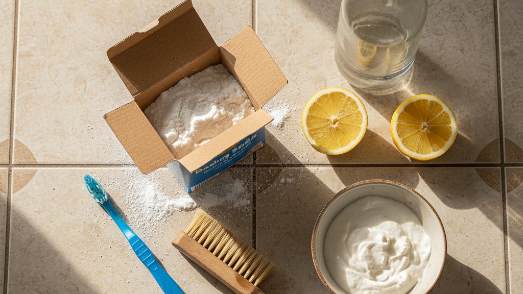nettoyer joint de carrelage sol - produits naturels bicarbonate vinaigre citron et brosse