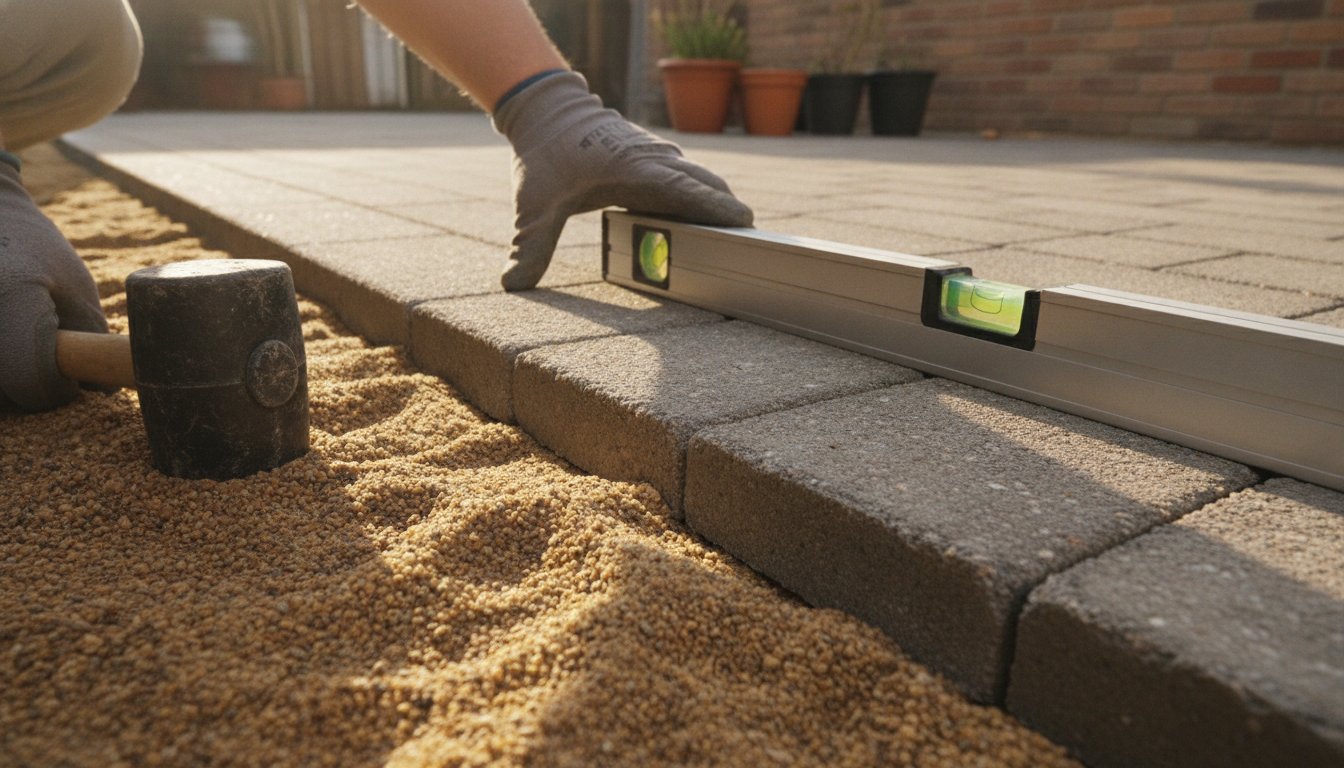Aménagement extérieur cour - pose de pavés sur lit de sable