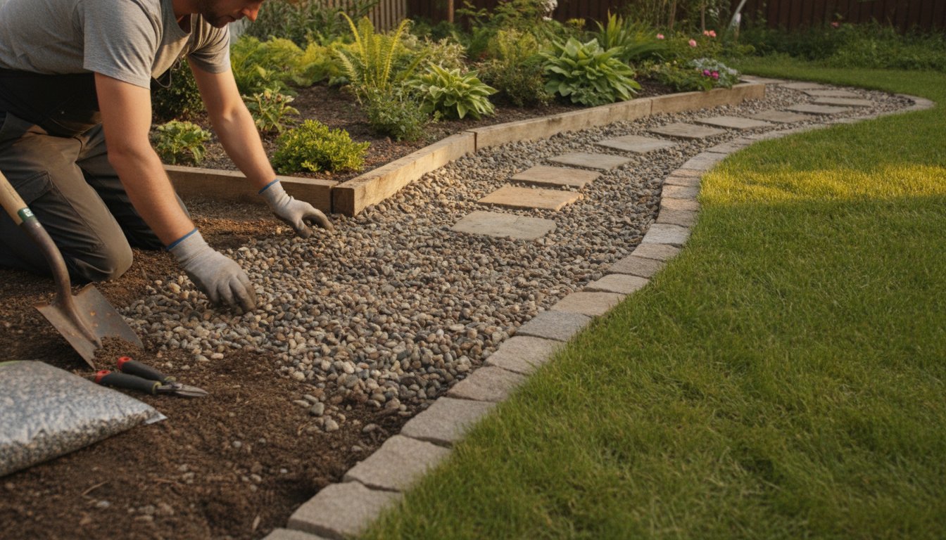 amenagement exterieur simple - delimiter les zones du jardin avec gravier et bordures