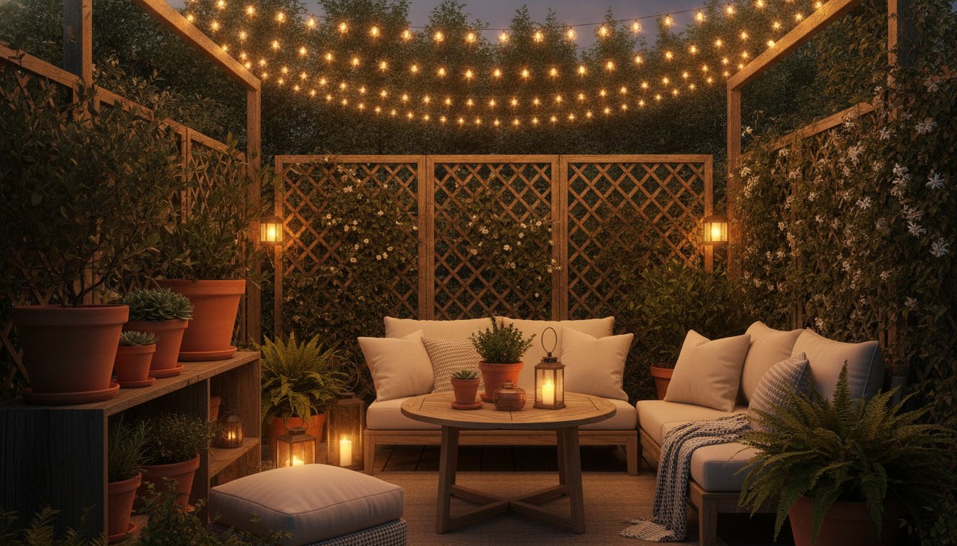amenagement exterieur simple - eclairage exterieur guirlandes et lanternes solaires le soir