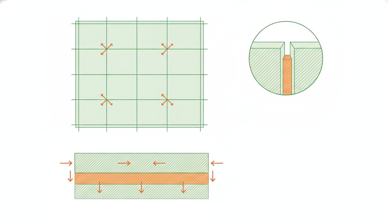 Dalle béton - schéma des joints de dilatation à prévoir sur une grande surface