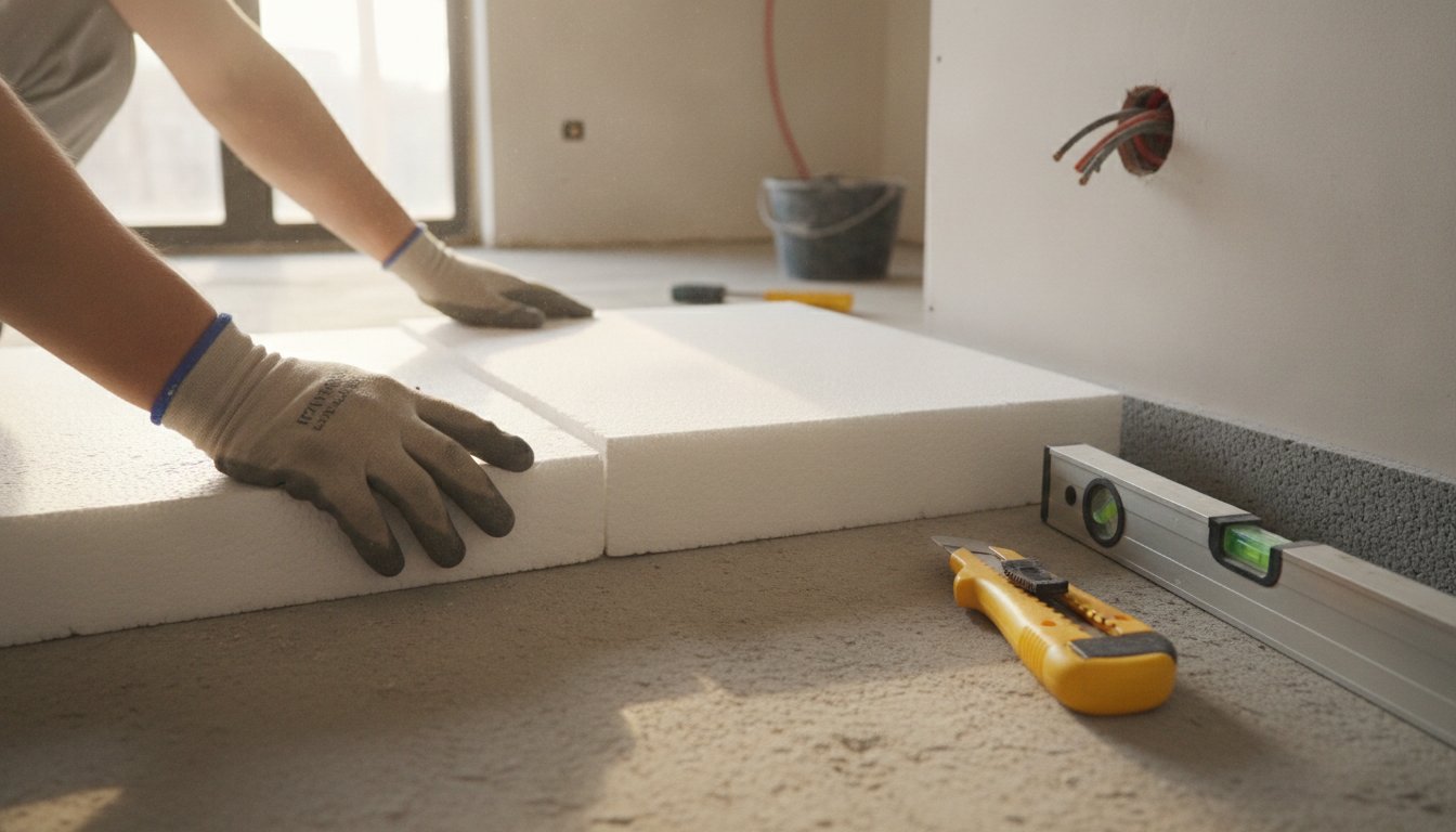 Isolant dalle beton - pose de panneaux isolants rigides avant chape
