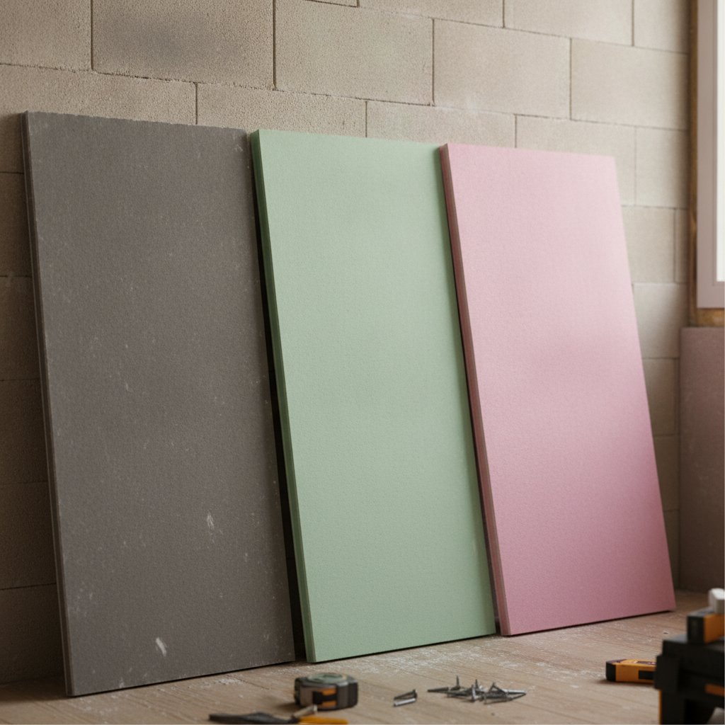 Prix d'une plaque de placo - comparaison des types standard, hydrofuge et ignifuge par couleur