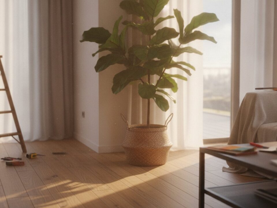 Arbre decoration interieur ficus lyrata dans un salon lumineux