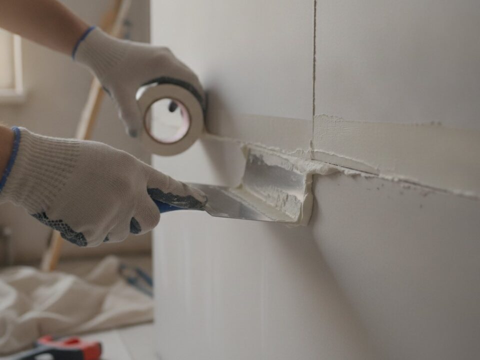 Bande placo - pose d'une bande à joint au couteau sur une plaque de plâtre