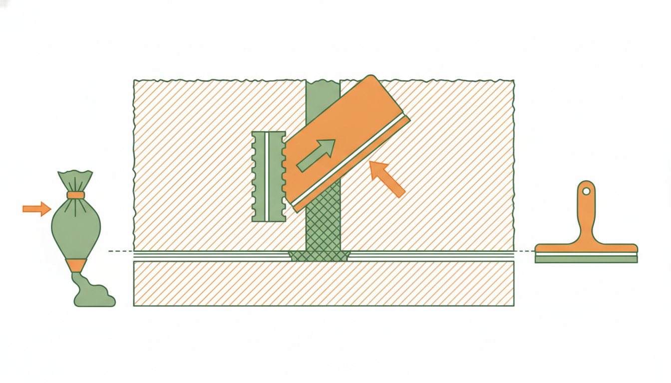 Joint pour carrelage sol - application du mortier à la spatule caoutchouc