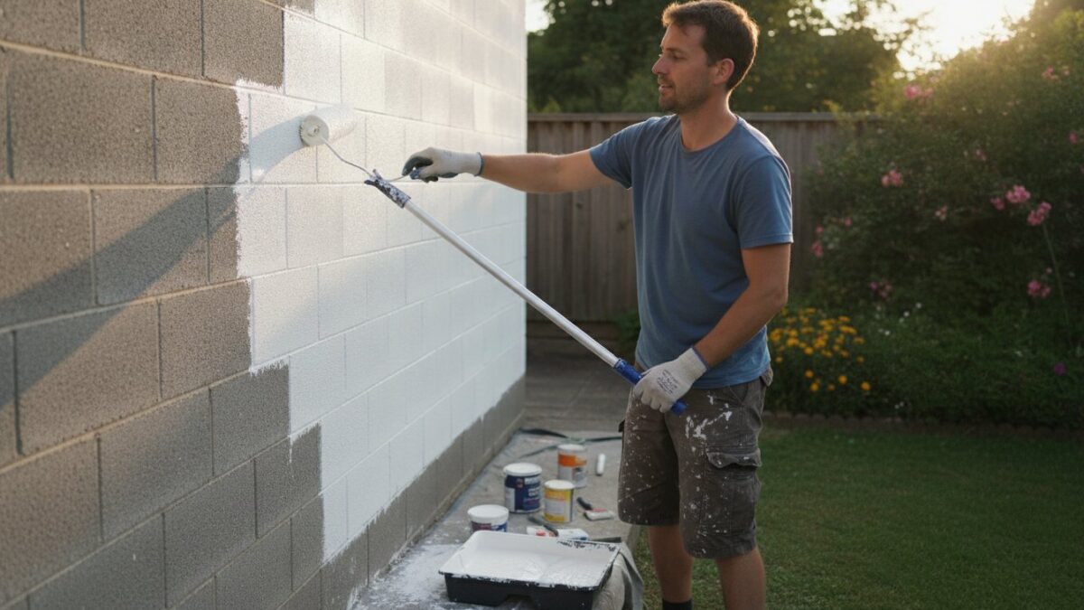 Peinture mur parpaing - application au rouleau sur mur exterieur