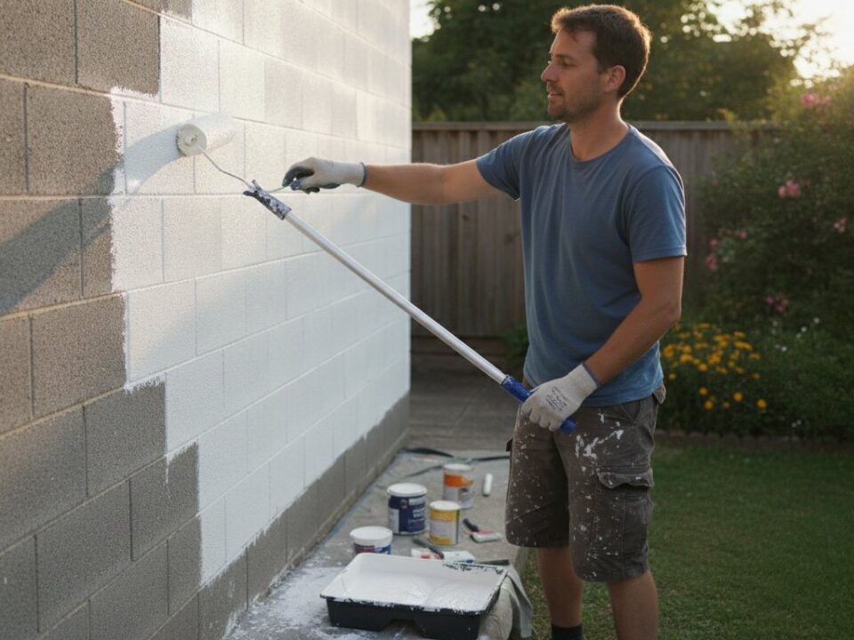 Peinture mur parpaing - application au rouleau sur mur exterieur