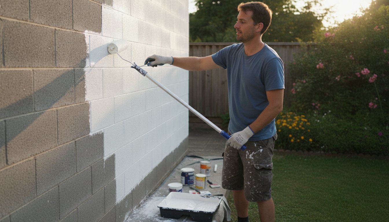 Peinture mur parpaing - application au rouleau sur un mur en parpaing exterieur