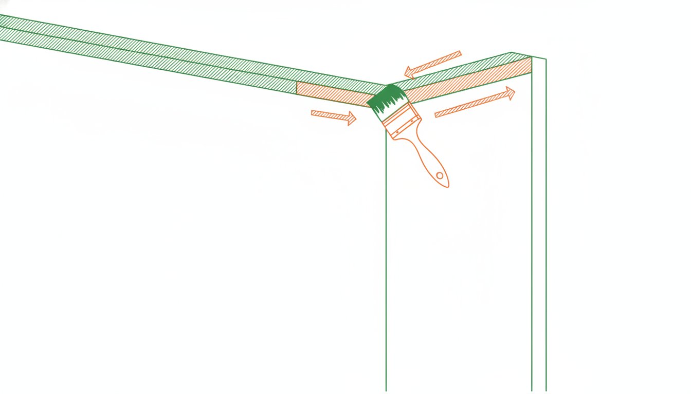 Peinture mur plafond : schéma technique de la découpe à l'angle entre mur et plafond