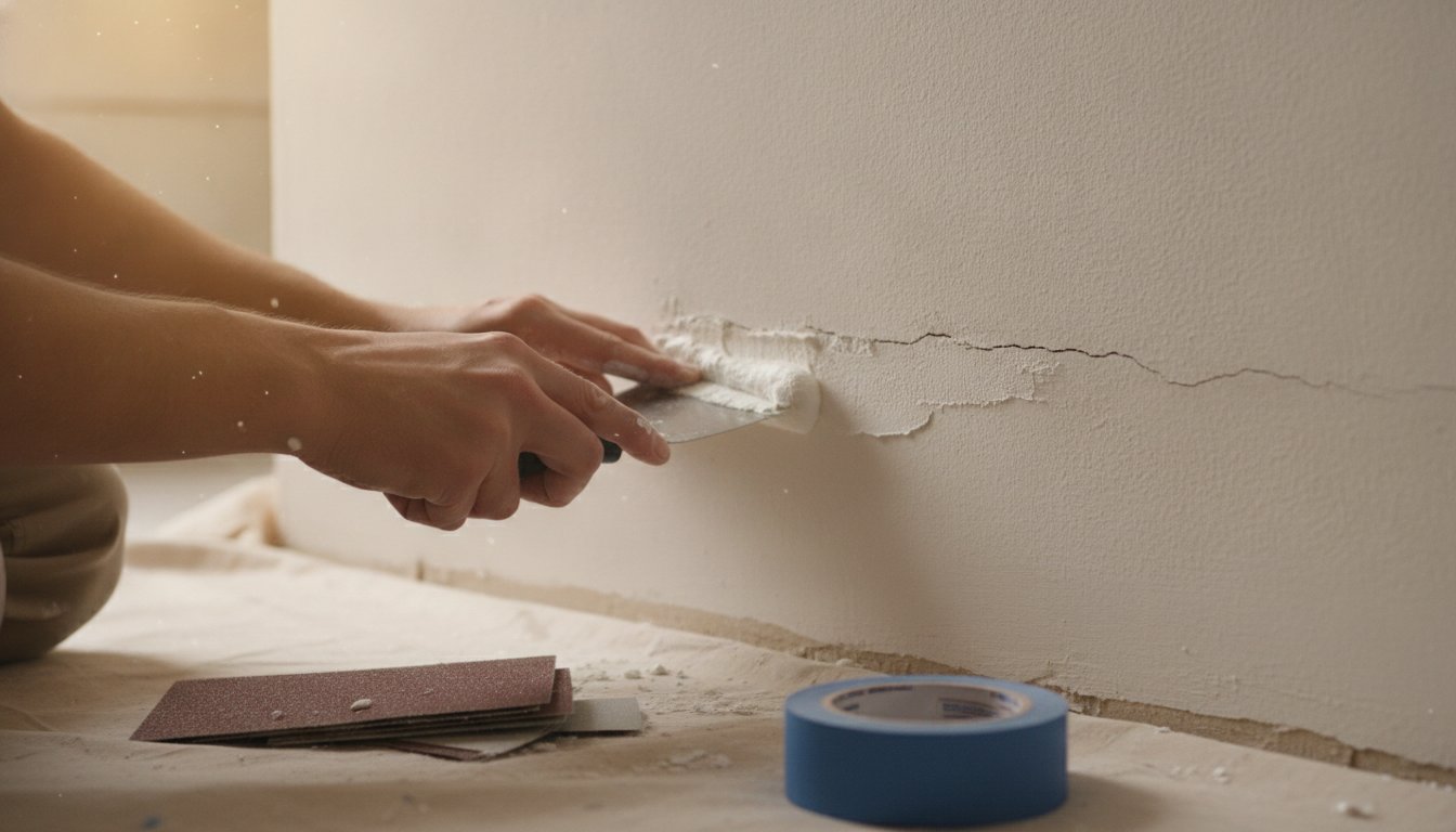 Préparation du mur avant peinture : rebouchage des fissures