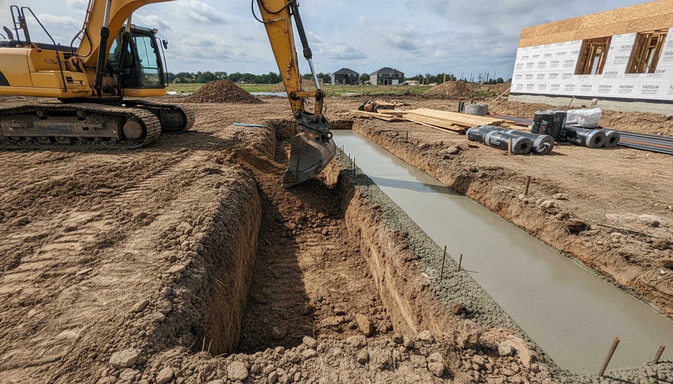 Prix m2 gros oeuvre - terrassement et préparation des fondations sur un chantier de construction