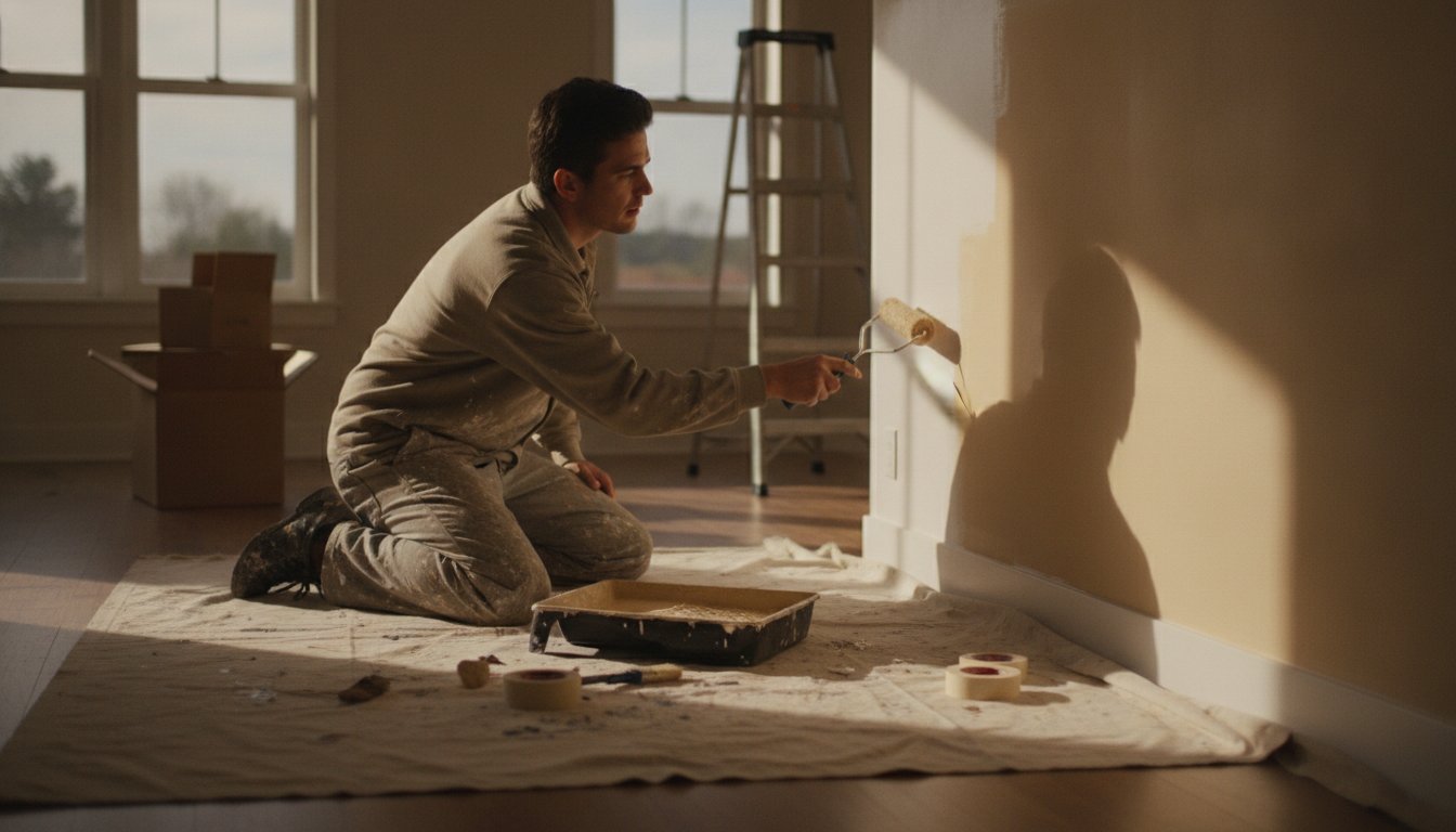 Rénovation maison intérieur - finitions peinture d'une pièce rénovée