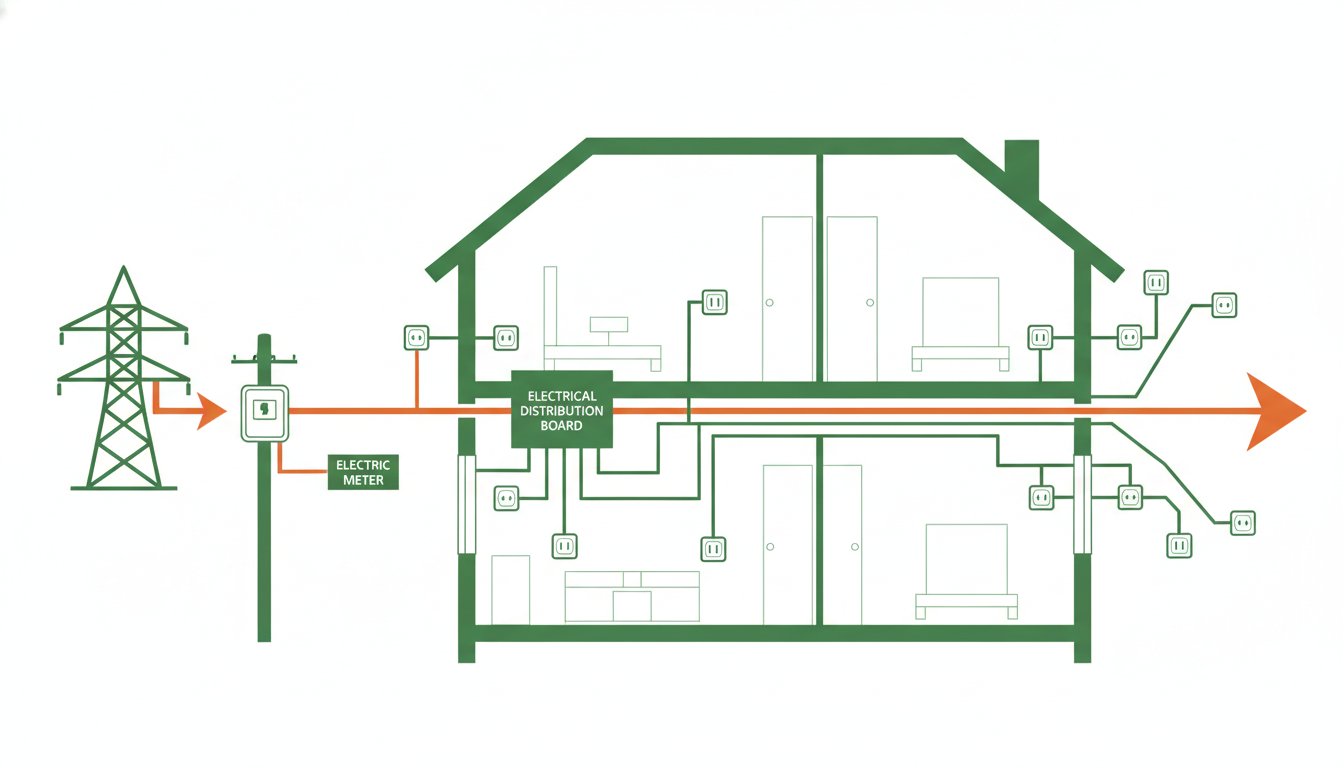 Meilleur fournisseur électricité comparatif - schéma du circuit de l'électricité du réseau au compteur et au tableau