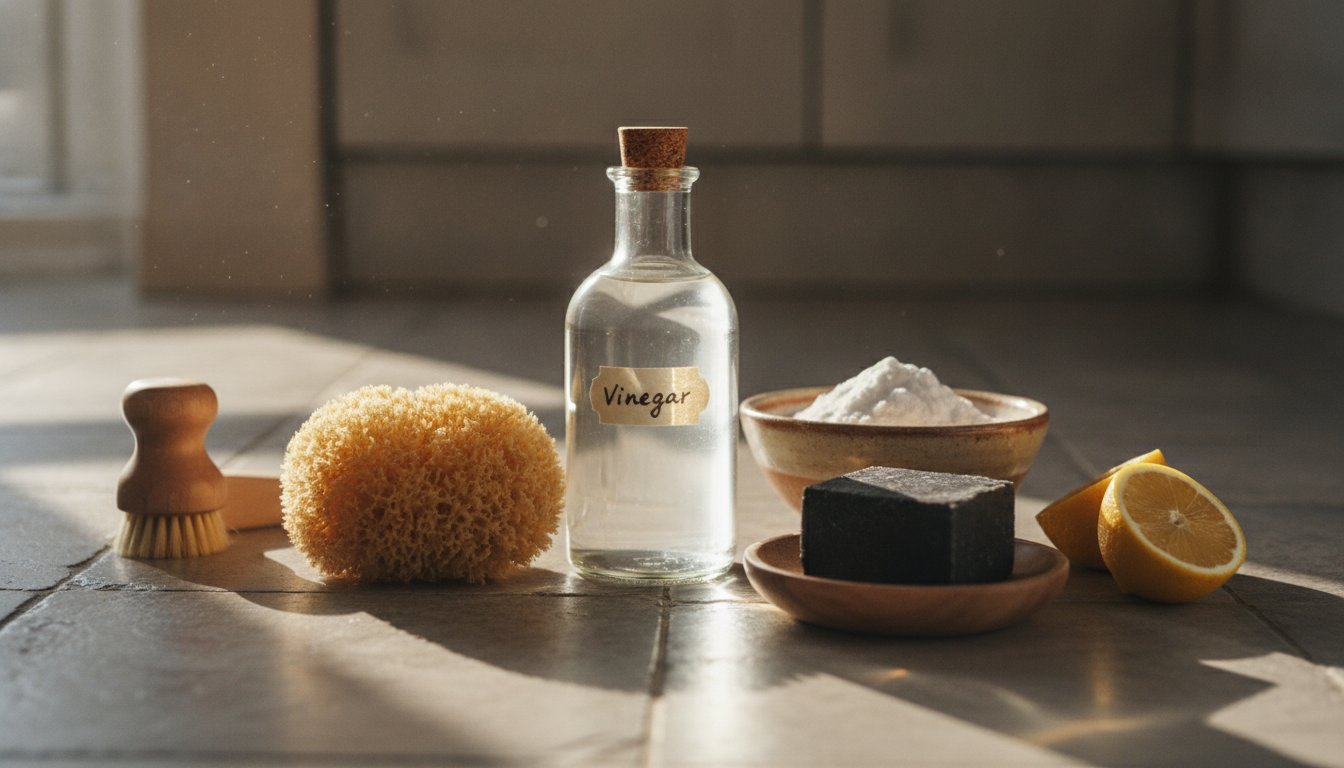 Nettoyer carrelage sol avec des produits naturels vinaigre blanc et bicarbonate