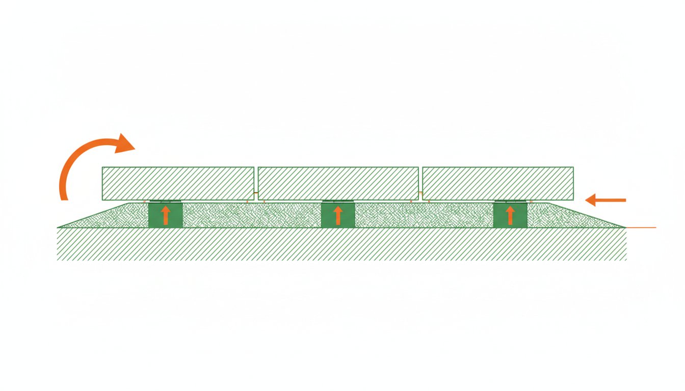 Calepinage dalle terrasse - coupe d'une terrasse sur plots avec pente d'évacuation